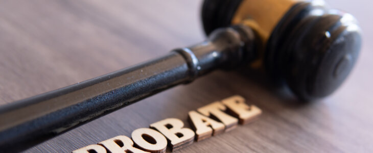 Closeup image of judge gavel and word PROBATE