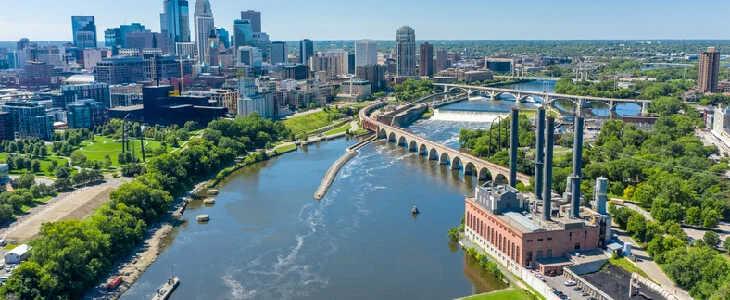 The business district of Minneapolis, MN